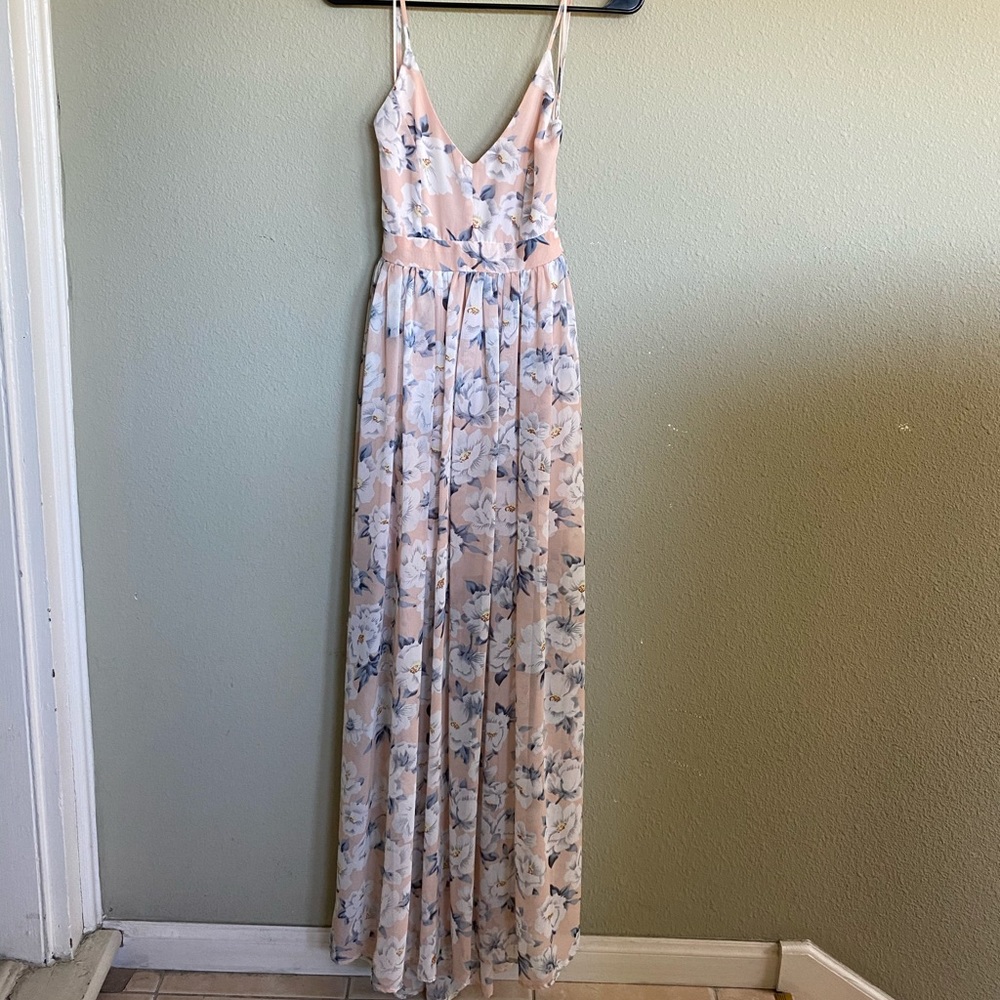 Pink/white floral floor length dress
